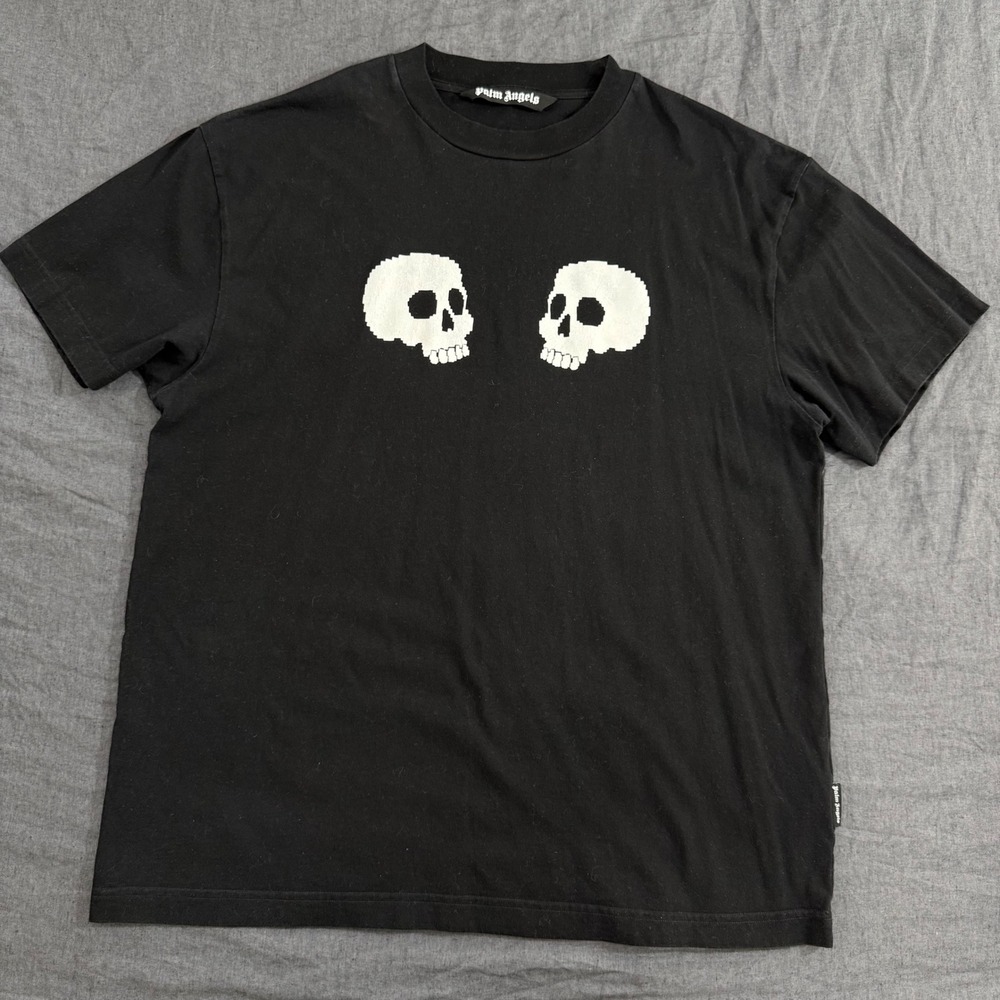 Palm Angels Skull Graphic T-Shirt XXL Black Pixel Skulls Gothic Logo Streetwear